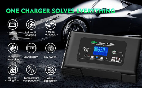 Planet Gates HTRC 20A 12V-24V Smart Battery Charger for Motorcycle Car Battery Repair Auto Moto Lead Acid AGM GEL PB Lithium LiFePo4 Batteri