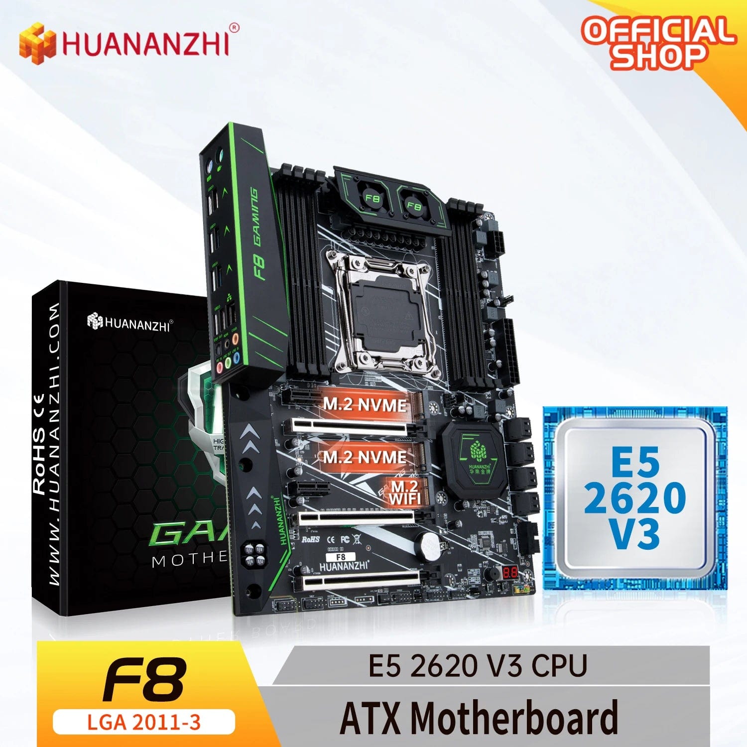 Planet Gates HUANANZHI X99 F8 LGA 2011-3 XEON X99 Motherboard with Intel E5 2620 V3 support DDR4 RECC NON-ECC memory combo kit set NVME RU