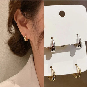 Planet Gates Huitan Fashion Metal Hoop Earrings for Women Simple Versatile Daily Wear Everyday Ear Accessories Young Girls Statement Jewelry