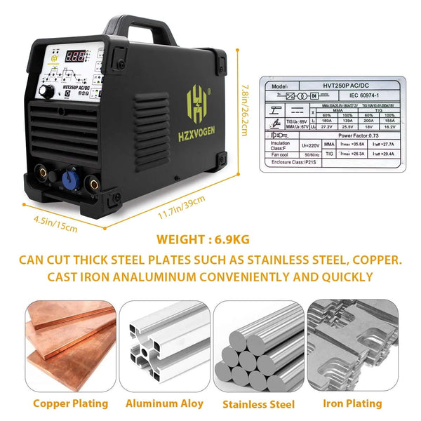 Planet Gates HVT250P ACDC / 220V-145A / canada HZXVOGEN Aluminum AC/DC Pulse Tig 4 in 1 Welding Machine HVT250P MMA ARC Stick Welder IGBT Inverter HF TIG 2T 4T Soldador