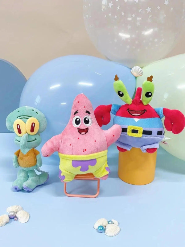 Planet Gates HWJB139-13cm Genuine Spongebob Squarepants Patrick Star Squidward Eugene H. Krabs Gary Stuffed Plush Toy Pendant Keychain Kids Birthday Gift