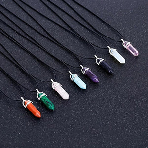 Planet Gates HZS-257-1 2023 Hexagonal Column Quartz Necklaces Turquoises Pink Crystal Pendent Necklace For Women Chain Natural Stone Choker Jewelry