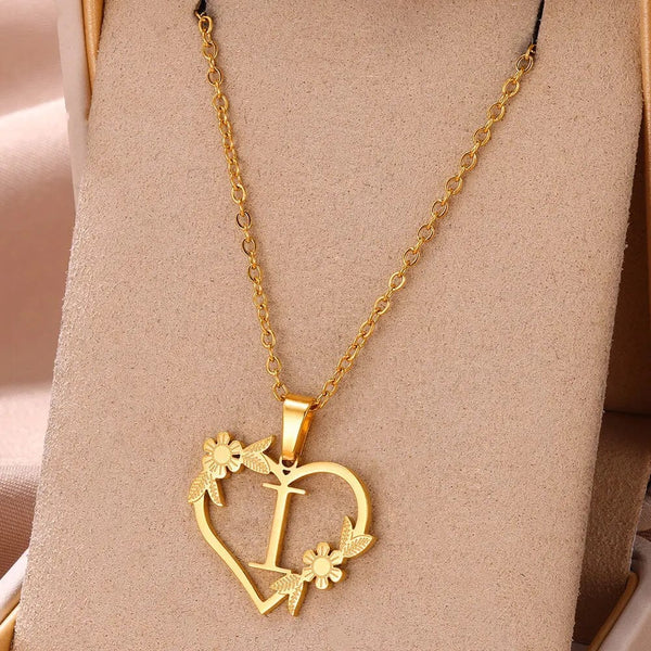 Planet Gates I / 45cm / CHINA Gold Color Dainty Flower Initials Necklace Women Girl Stainless Steel Heart Letter Choker Necklace Best Gifts Alphabet Jewelry