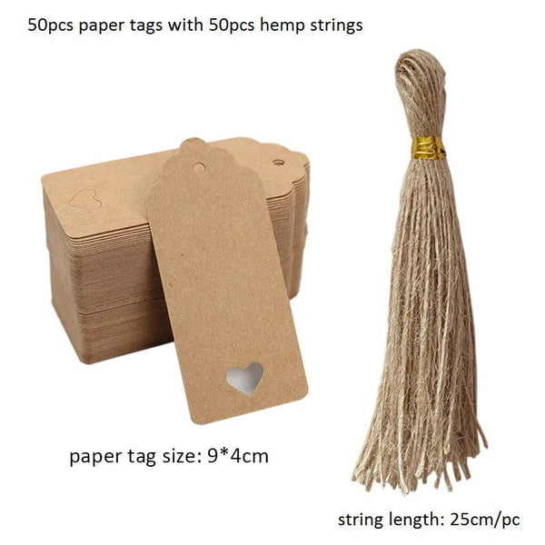 Planet Gates I-9x4cm-kraft 50pcs Kraft Paper Tags White Cardboard Cards with Strings Wedding Birthday Christmas Party Gift Tag Cookie Packaging Supplies
