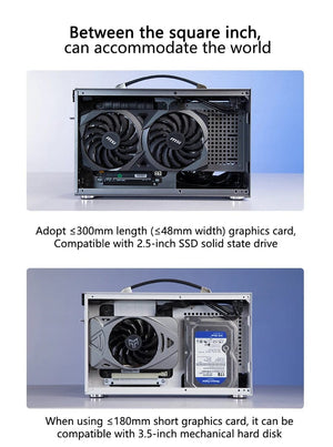 Planet Gates I100 PRO WH TC Pccooler I100 ITX MINI Small Case All Aluminum Suitcase Portable HTPC Desktop Computer Empty Chassis PC Gaming Case