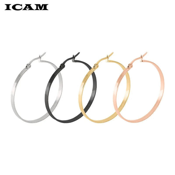 Planet Gates ICAM Fashion New 1 PairsGold Silver Small Big Circle Stainless Steel Hoop Earrings for Women Steampunk Round Earring