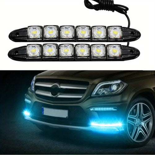 Planet Gates ICE BLUE 2pcs Universal Car Led DRL Daytime Running Light Flexible 6SMD White Ice Blue Waterproof Driving Fog Bulb Car Styling DC 12V