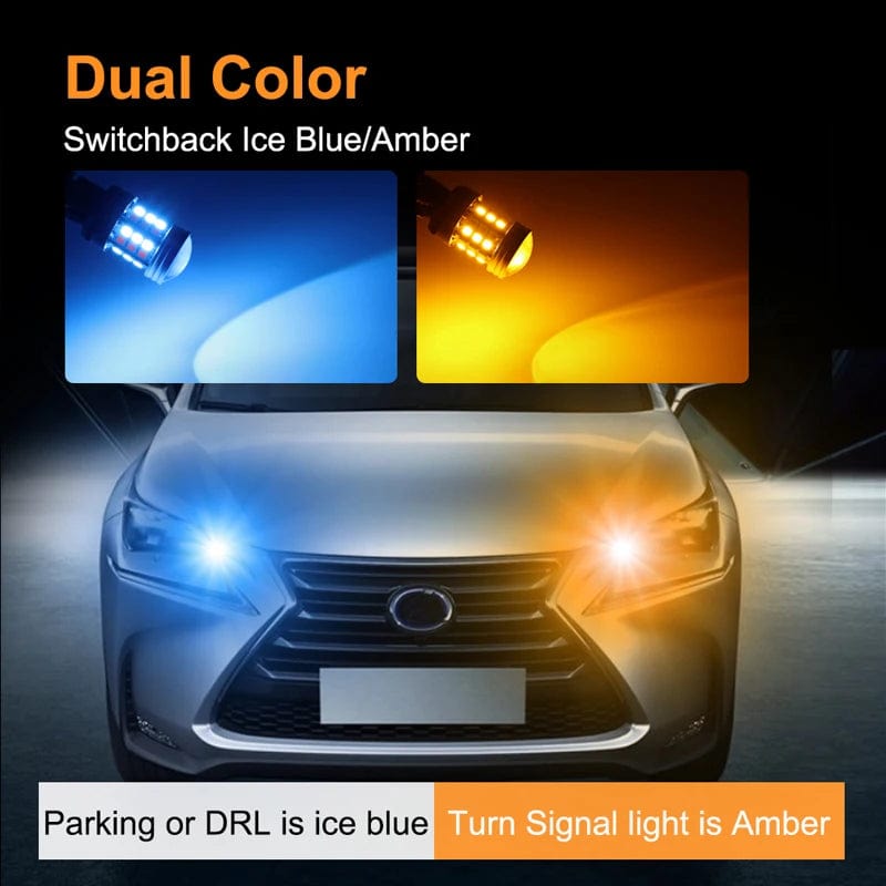 Planet Gates Ice blue and Orange / 1PC-7443 T20 2pcs Dual Color T20 LED 7443 W21/5W Bulb 1157 BAY15D P21/5W Led T25 3157 P27/7W Car DRL Turn Signal Lamp Auto Lights Bulb Switch