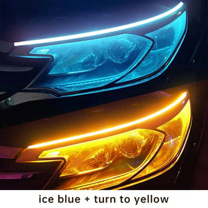 Planet Gates Ice Blue To Yellow / 70cm 2pcs LED DRL Car Daytime Running Light Flexible Waterproof Strip Auto Headlights White Turn Signal Yellow Brake Flow Lights 12V