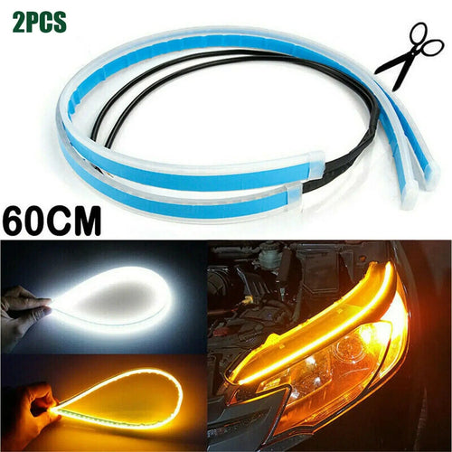 Planet Gates Ice Blue-yellow / 60cm 2 x Sequential LED Strip Turn Signal Indicator Car DRL Daytime Running Light UK