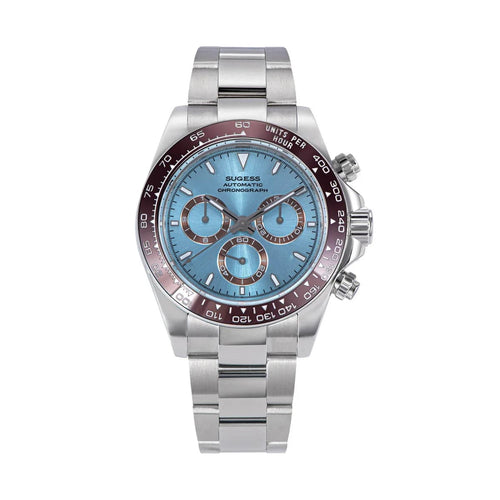 Planet Gates IceBlue w Brown / S418-2 Sugess Panda Chronograph Movement Automatic Mechanical Chronograph Wristwatch Waterproof Diving Men Watches Ceramic Bezel Tona