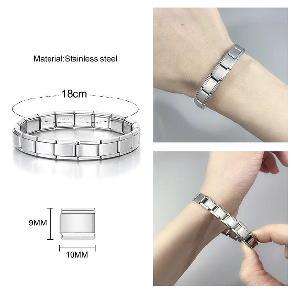Planet Gates ICH002-10 / 18cm Italian Charm Bracelets DIY Basic Chain Stainless Steel Bangle Versatile Assembled Modules Ideal Gift 9mm Universal Dropshipping