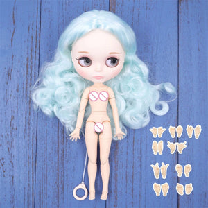 Planet Gates ICY DBS Blyth doll 1/6 BJD Customized nude joint body with white skin, glossy face,blue background is matte face girl gift, toy