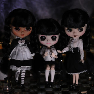 Planet Gates ICY DBS Blyth Doll 1/6 Joint Body 30cm Black Hair Black Eyelids Long Eyelashes Sleepy Eyes Dark Series BJD Toys Fashion Gifts