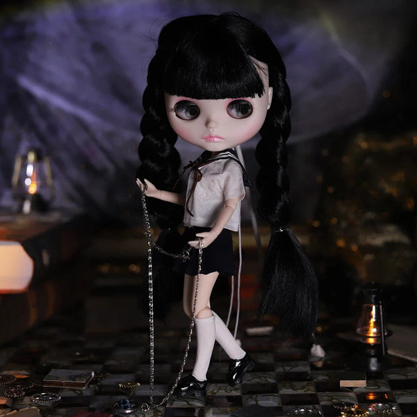 Planet Gates ICY DBS Blyth Doll 1/6 Joint Body 30cm Black Hair Black Eyelids Long Eyelashes Sleepy Eyes Dark Series BJD Toys Fashion Gifts
