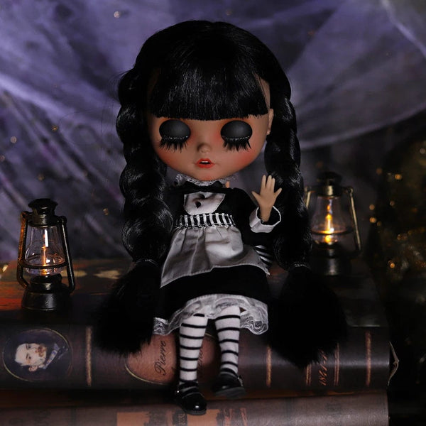 Planet Gates ICY DBS Blyth Doll 1/6 Joint Body 30cm Black Hair Black Eyelids Long Eyelashes Sleepy Eyes Dark Series BJD Toys Fashion Gifts