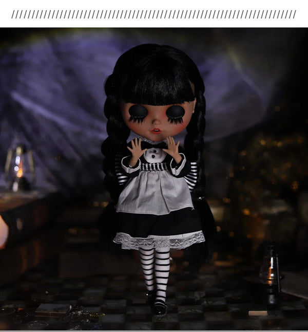 Planet Gates ICY DBS Blyth Doll 1/6 Joint Body 30cm Black Hair Black Eyelids Long Eyelashes Sleepy Eyes Dark Series BJD Toys Fashion Gifts