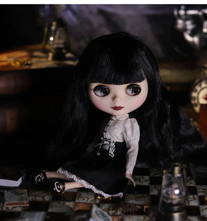 Planet Gates ICY DBS Blyth Doll 1/6 Joint Body 30cm Black Hair Black Eyelids Long Eyelashes Sleepy Eyes Dark Series BJD Toys Fashion Gifts