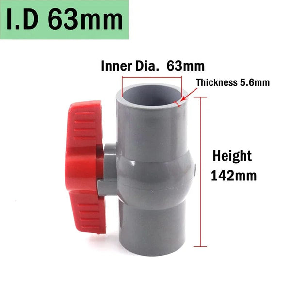 Planet Gates ID63mm 1pc 1/2"~2" Thread and Socket Type Grey PVC Ball Valve Garden Irrigation Fittings Aquarium Fish Tank Switch Water Valve