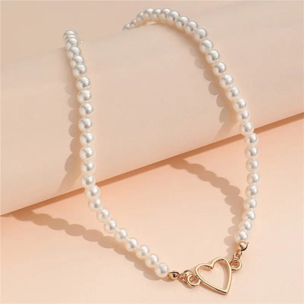 Planet Gates Imitation Pearl Trendy Love Heart  Choker Necklace Female Personality Party Fashion Clavicle Collier Colar Perlas Collar Gift