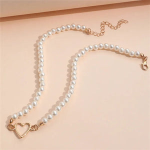 Planet Gates Imitation Pearl Trendy Love Heart  Choker Necklace Female Personality Party Fashion Clavicle Collier Colar Perlas Collar Gift