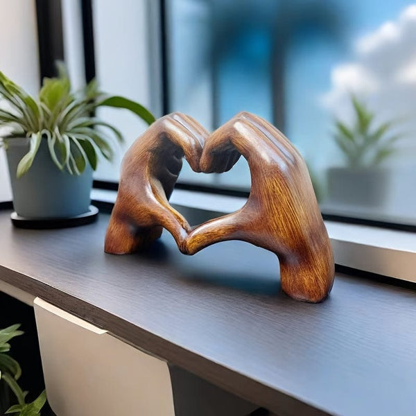Planet Gates Imitation Wood Grain Love Hand 1pc Imitation Wood Grain Love Hand Ornament, Resin Statue Art Craft, For Bookshelf Home Living Room Office Cabinet Decor, Room Tabletop Entryway Decor, Mother's Day New Year Easter Party Decor