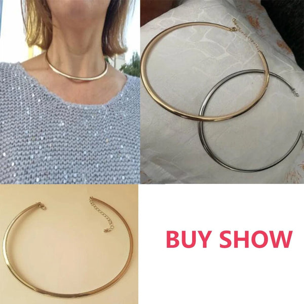 Planet Gates IngeSight.Z Punk Smooth Metal Round Torques Choker Necklace for Women Simple Gold Color Collar Necklace Party Jewelry Gift