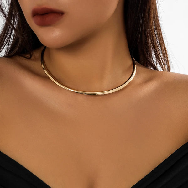 Planet Gates IngeSight.Z Punk Smooth Metal Round Torques Choker Necklace for Women Simple Gold Color Collar Necklace Party Jewelry Gift