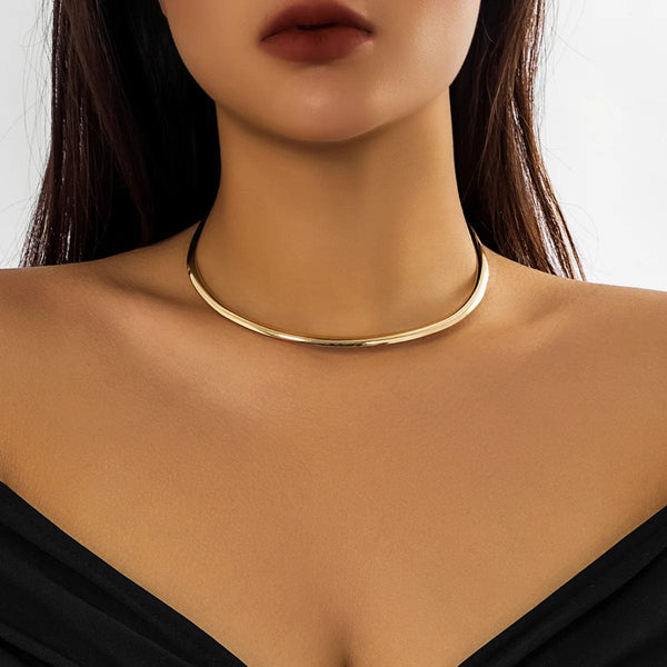 Planet Gates IngeSight.Z Punk Smooth Metal Round Torques Choker Necklace for Women Simple Gold Color Collar Necklace Party Jewelry Gift
