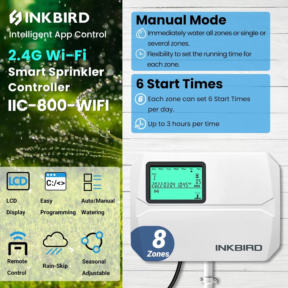 Planet Gates INKBIRD 6 OR 8 Zones EU Types of WIFI Sprinkler Controller Used to Intelligent Irrigation for Watering With Seasonal Adjustment