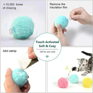 Planet Gates Interactive Ball Smart Cat Toys Plush Electric Catnip Training Toy Kitten Touch Sounding Pet Product Squeak Toy Ball