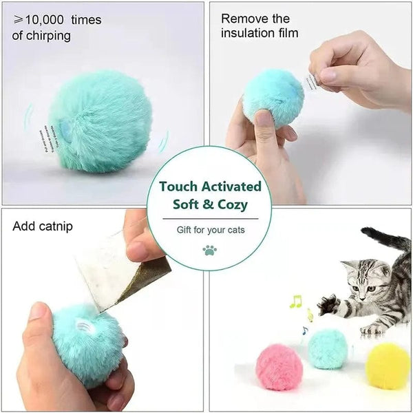 Planet Gates Interactive Ball Smart Cat Toys Plush Electric Catnip Training Toy Kitten Touch Sounding Pet Product Squeak Toy Ball