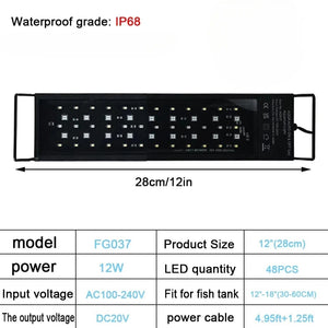 Planet Gates IP68 Waterproof Aquarium LED Light, Full Spectrum Fish Tank Lighting with Aquatic Plant Growth Lamp, 24/7 and 100V-240V, 30-60cm