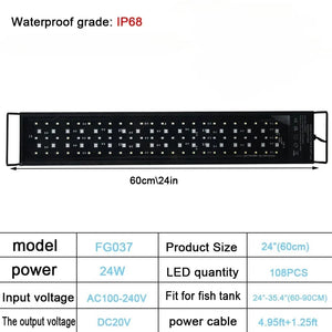 Planet Gates IP68 Waterproof Aquarium LED Light, Full Spectrum Fish Tank Lighting with Aquatic Plant Growth Lamp, 24/7 and 100V-240V, 30-60cm