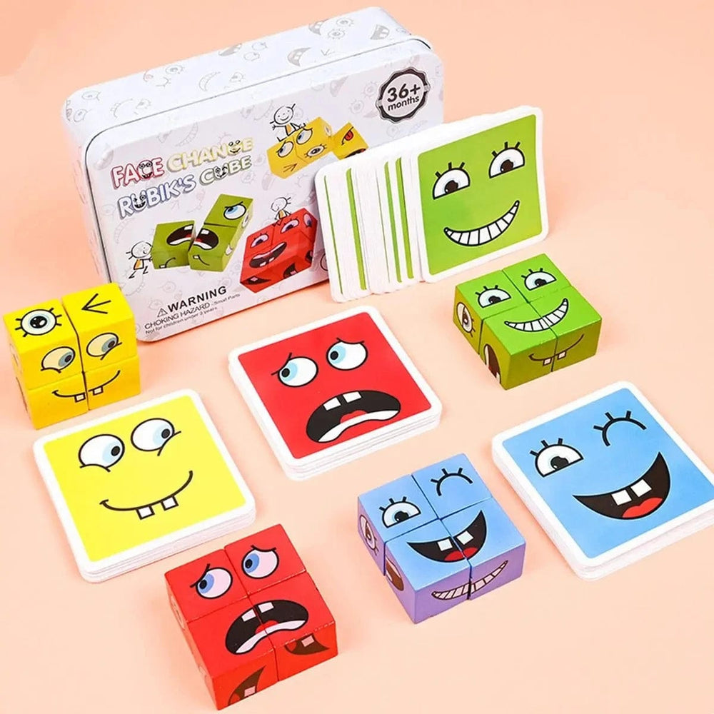 Planet Gates Iron Box / CHINA Kids Emotions Expression Game Wooden Cube Face Changing Board Cartoon Puzzle Toy Montessori Thinking Challenge Games