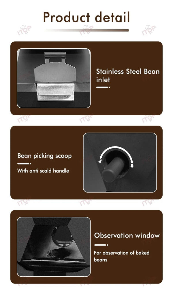 Planet Gates ITOP 500g Coffee Roaster 3 Roasting Programs Easy and Fun Operation Household Coffee Bean Roasting Machine with Smoke Filter