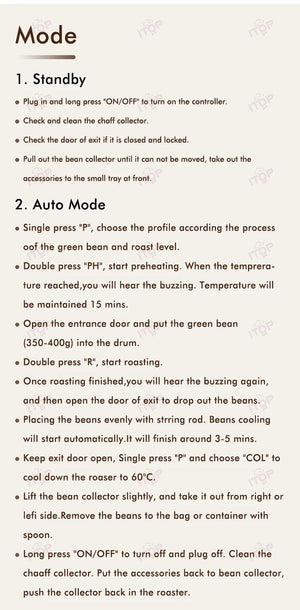 Planet Gates ITOP 500g Coffee Roaster 3 Roasting Programs Easy and Fun Operation Household Coffee Bean Roasting Machine with Smoke Filter