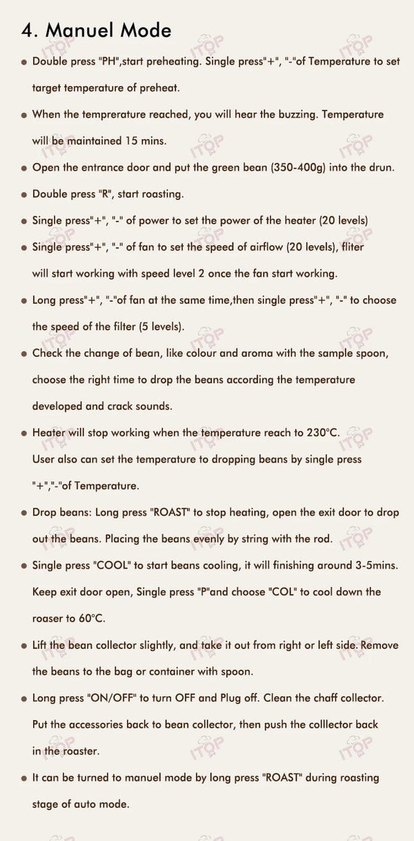 Planet Gates ITOP 500g Coffee Roaster 3 Roasting Programs Easy and Fun Operation Household Coffee Bean Roasting Machine with Smoke Filter