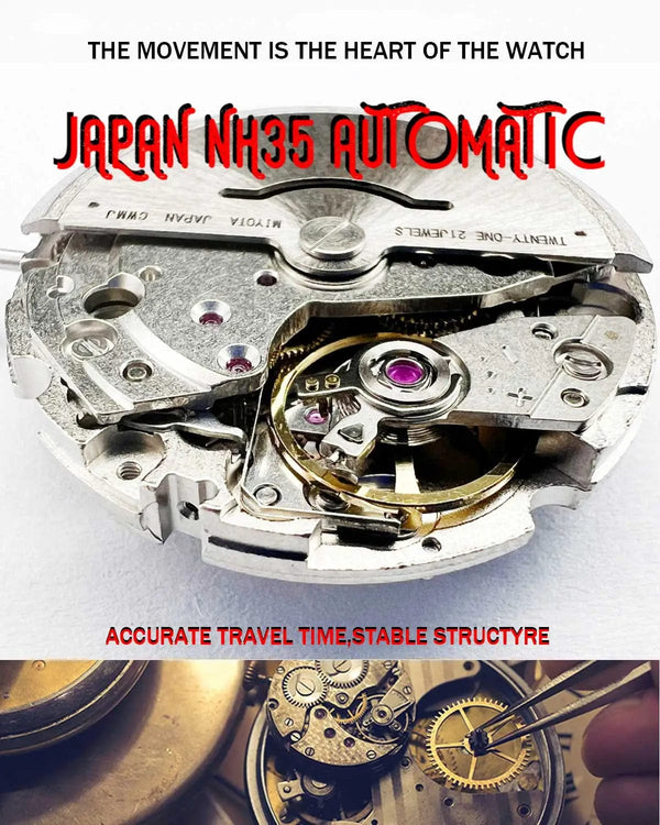 Planet Gates Japan Genuine NH35 Automatic Mechanical Movement High Accuracy 24 Jewels Mod Watch Replacement NH35A White Day Date Set