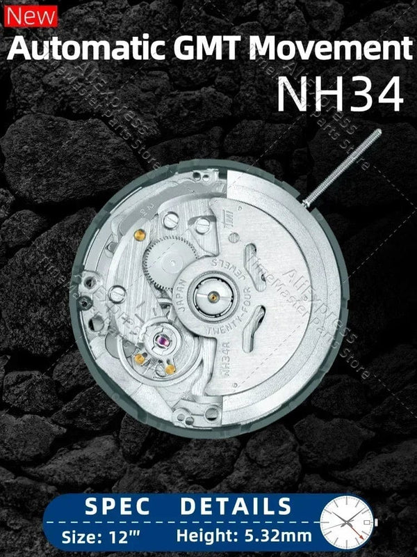 Planet Gates Japan  nh34 Movement New Original 24 jewels nh34a gmt 4 Hands 4R34 GMT Date Watch Automatic Metal High Accuracy Winding