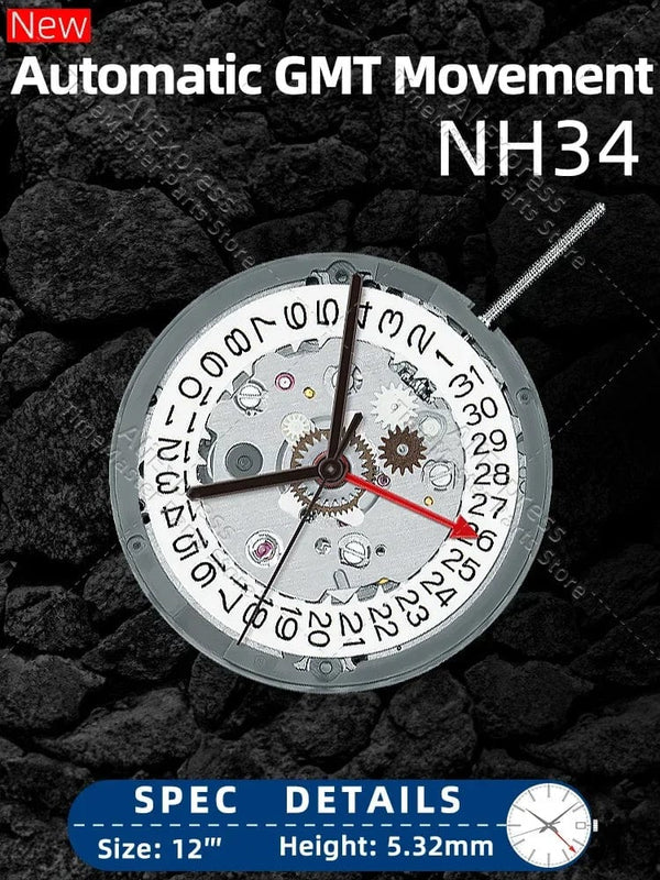 Planet Gates Japan  nh34 Movement New Original 24 jewels nh34a gmt 4 Hands 4R34 GMT Date Watch Automatic Metal High Accuracy Winding