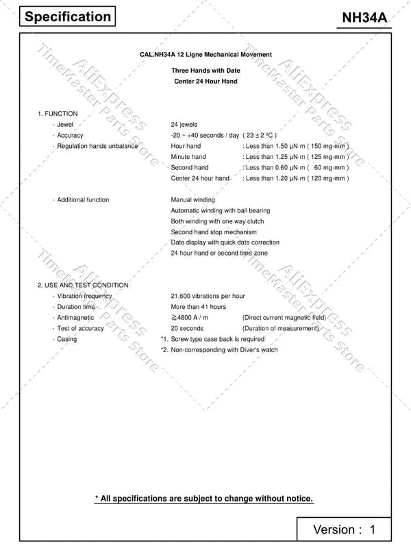 Planet Gates Japan  nh34 Movement New Original 24 jewels nh34a gmt 4 Hands 4R34 GMT Date Watch Automatic Metal High Accuracy Winding