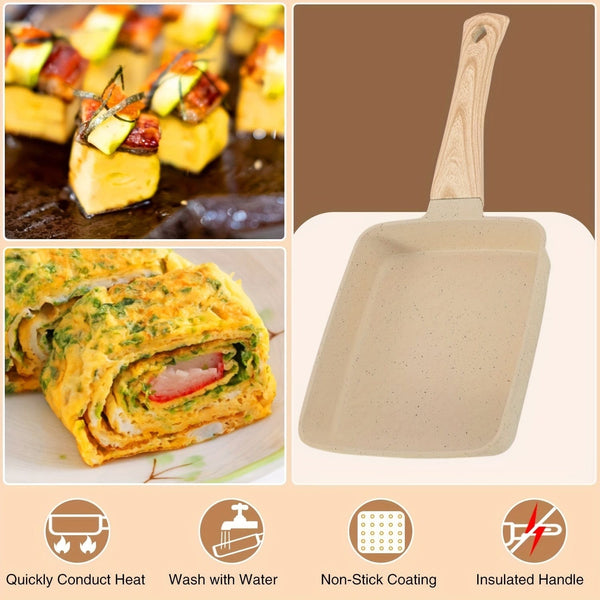 Planet Gates Japanese 1set Japanese Frying Pan, Tamagoyaki Frying Pan, Tamagoyaki Rectangular Frying Pan, Japanese Rectangular Frying Pan, Non Stick Coated Frying Pan With Silicone Spatula And Oil Brush