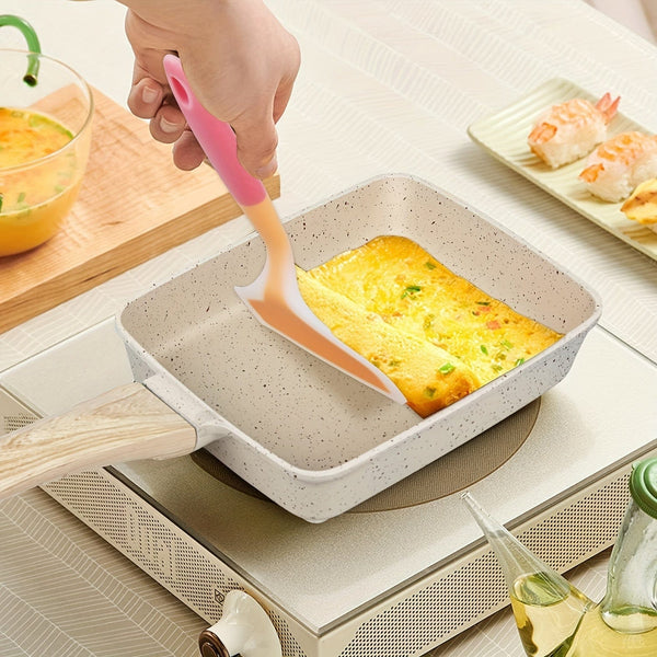Planet Gates Japanese 1set Japanese Frying Pan, Tamagoyaki Frying Pan, Tamagoyaki Rectangular Frying Pan, Japanese Rectangular Frying Pan, Non Stick Coated Frying Pan With Silicone Spatula And Oil Brush