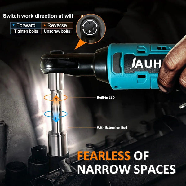 Planet Gates JAUHI 12V Cordless Electric Wrench 3/8'' Right Angle Ratchet Wrench Angle Drill Screwdriver Removal Screw Nut Car Repair Tool