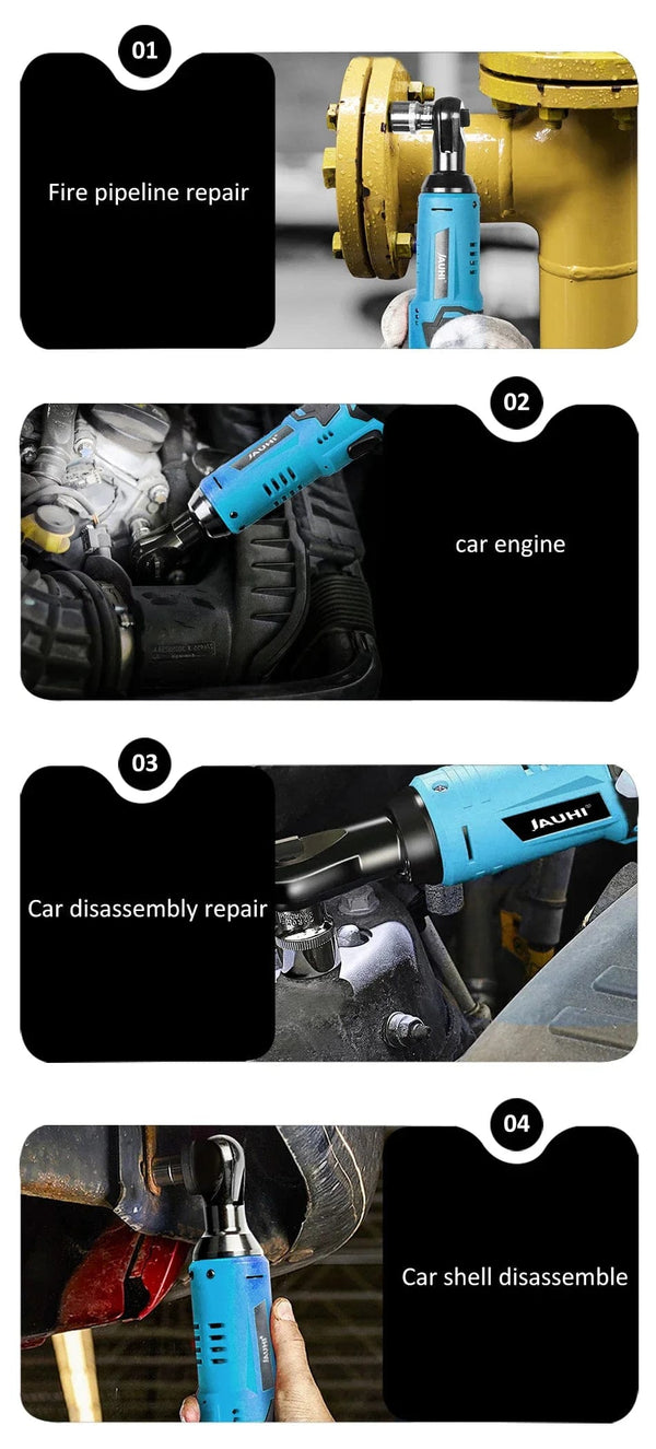 Planet Gates JAUHI 12V Cordless Electric Wrench 3/8'' Right Angle Ratchet Wrench Angle Drill Screwdriver Removal Screw Nut Car Repair Tool