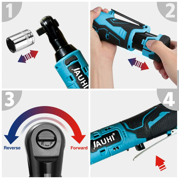 Planet Gates JAUHI 12V Cordless Electric Wrench 3/8'' Right Angle Ratchet Wrench Angle Drill Screwdriver Removal Screw Nut Car Repair Tool
