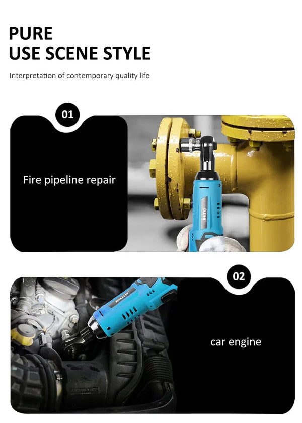 Planet Gates JAUHI 12V Impact Wrench Cordless Rechargeable Electric Wrench 3/8 Inch Right Angle Ratchet Wrenches Impact Driver Power Tool