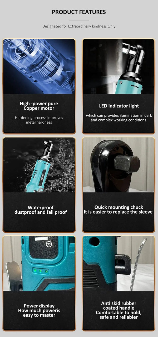 Planet Gates JAUHI 12V Impact Wrench Cordless Rechargeable Electric Wrench 3/8 Inch Right Angle Ratchet Wrenches Impact Driver Power Tool