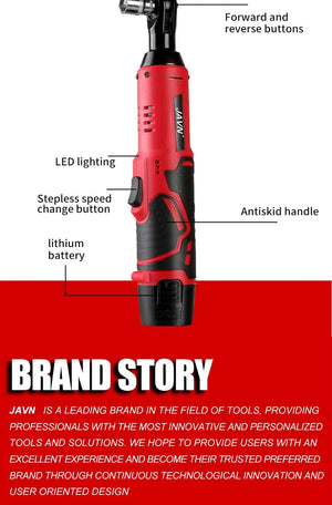 Planet Gates JAVN 12V Cordless Electric Wrench, 45NM 3/8'' Ratchet Wrench, Removal Screw Nut ,Car Repair Tools, Right Angle Wrench, Powe